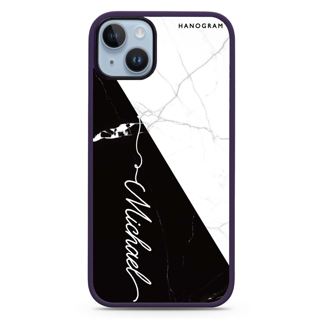 White And Black Marble iPhone 14 Plus Magsafe 兼容防衝擊保護殼