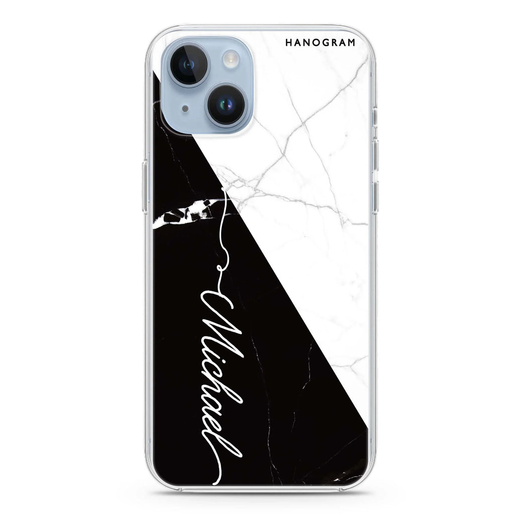 White And Black Marble iPhone 14 Magsafe 兼容水晶透明保護殼