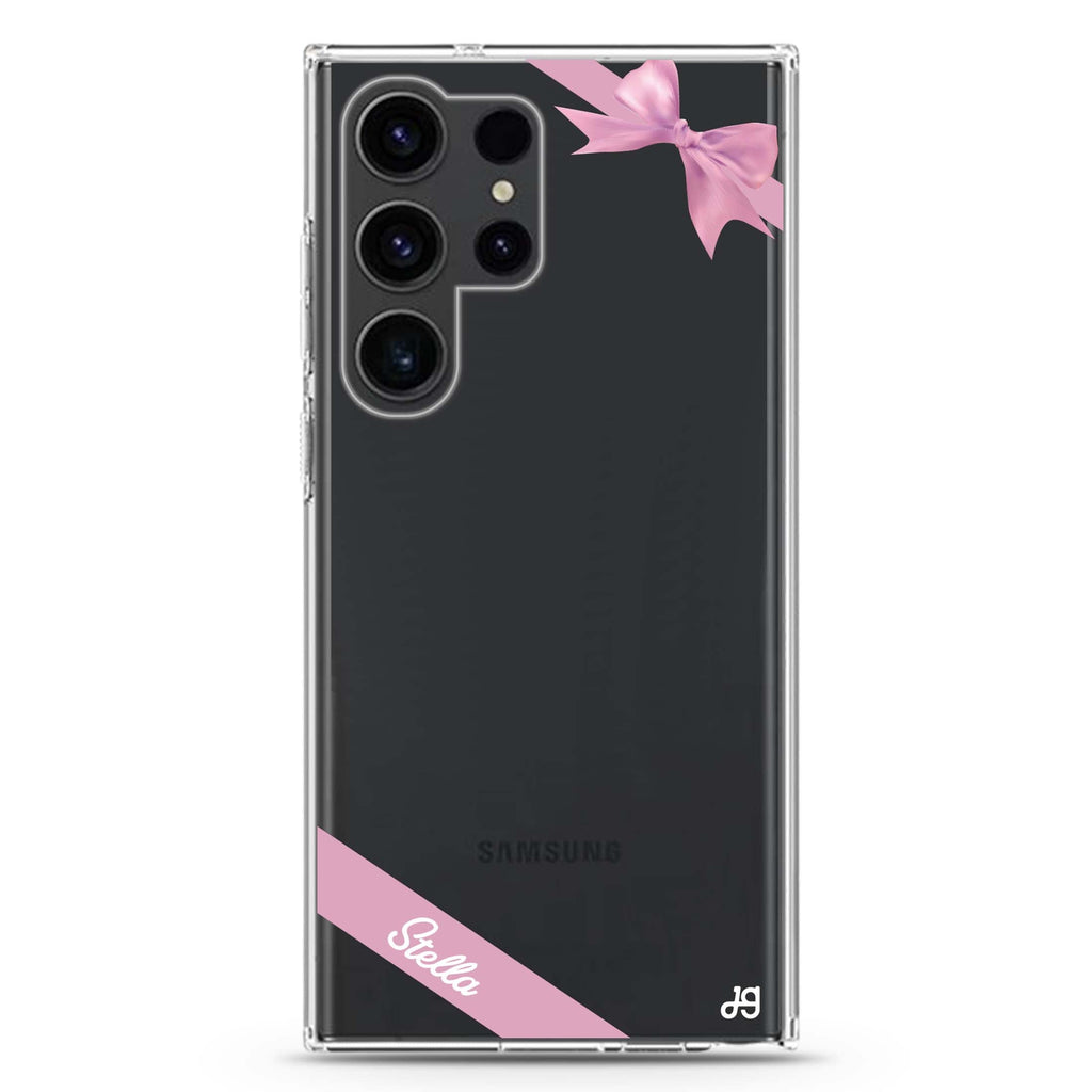 Pink Bow Samsung Galaxy Ultra 可加名字透明保護殼，適用 S26/S25/S24/S23 Ultra，圖1