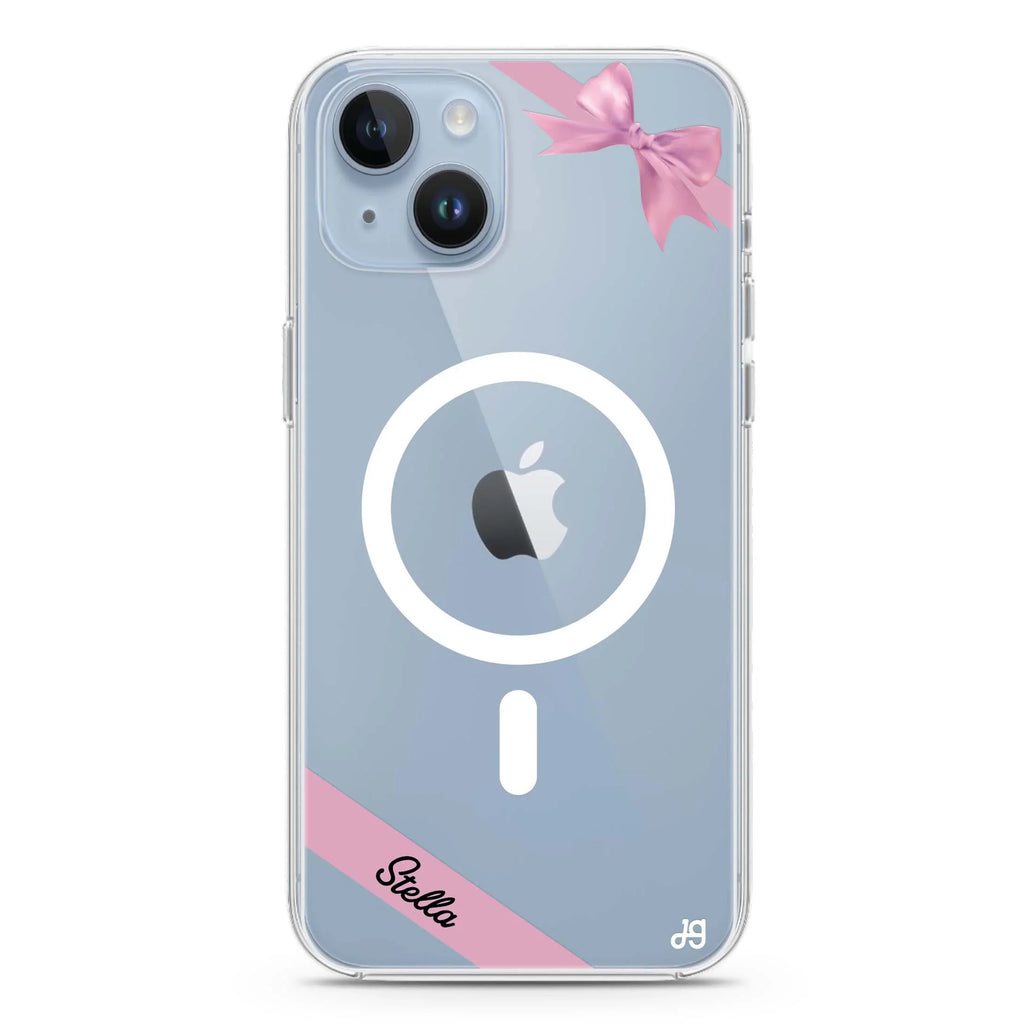 Pink Bow iPhone 14 Magsafe 兼容水晶透明保護殼
