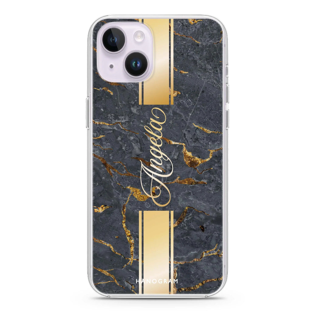 Luxury Gold Marble iPhone 14 Magsafe 兼容水晶透明保護殼