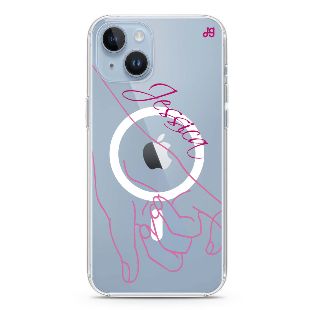 Left Hand Pinky Bump iPhone 14 Plus Magsafe 兼容水晶透明保護殼