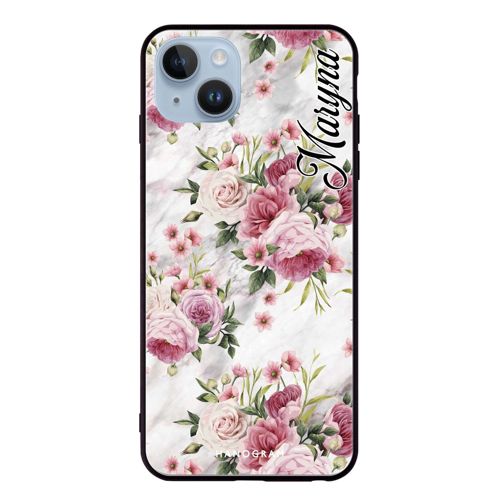 Marble and Pink Floral 超薄強化玻璃殻