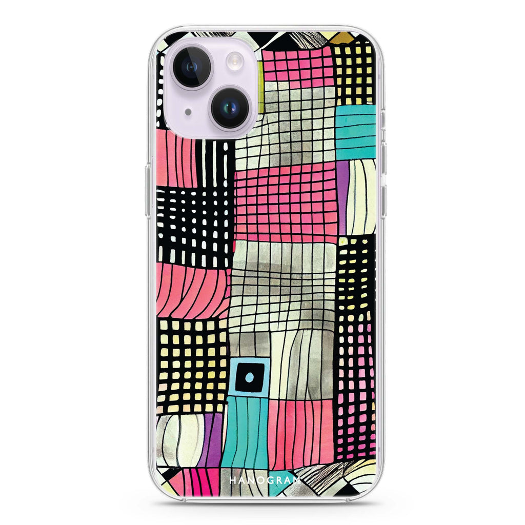 Abstract Checked Pattern iPhone 14 Magsafe 兼容水晶透明保護殼