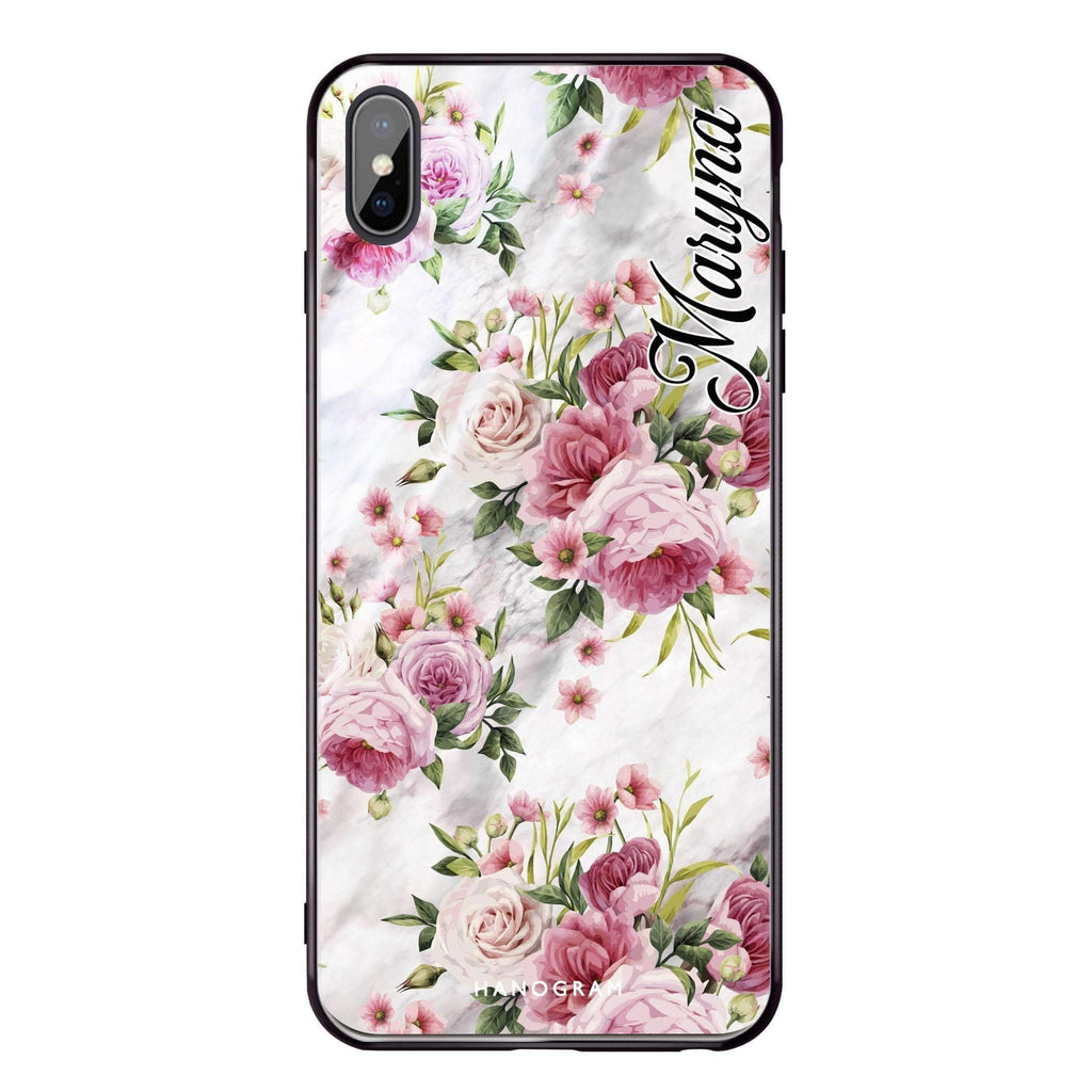 Marble and Pink Floral iPhone X 超薄強化玻璃殻