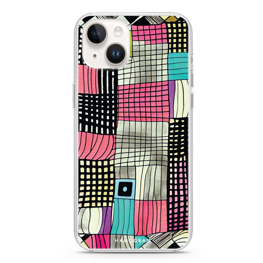 Abstract Checked Pattern iPhone 14 水晶透明保護殼