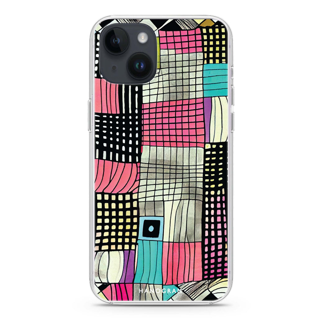 Abstract Checked Pattern iPhone 14 Plus 水晶透明保護殼