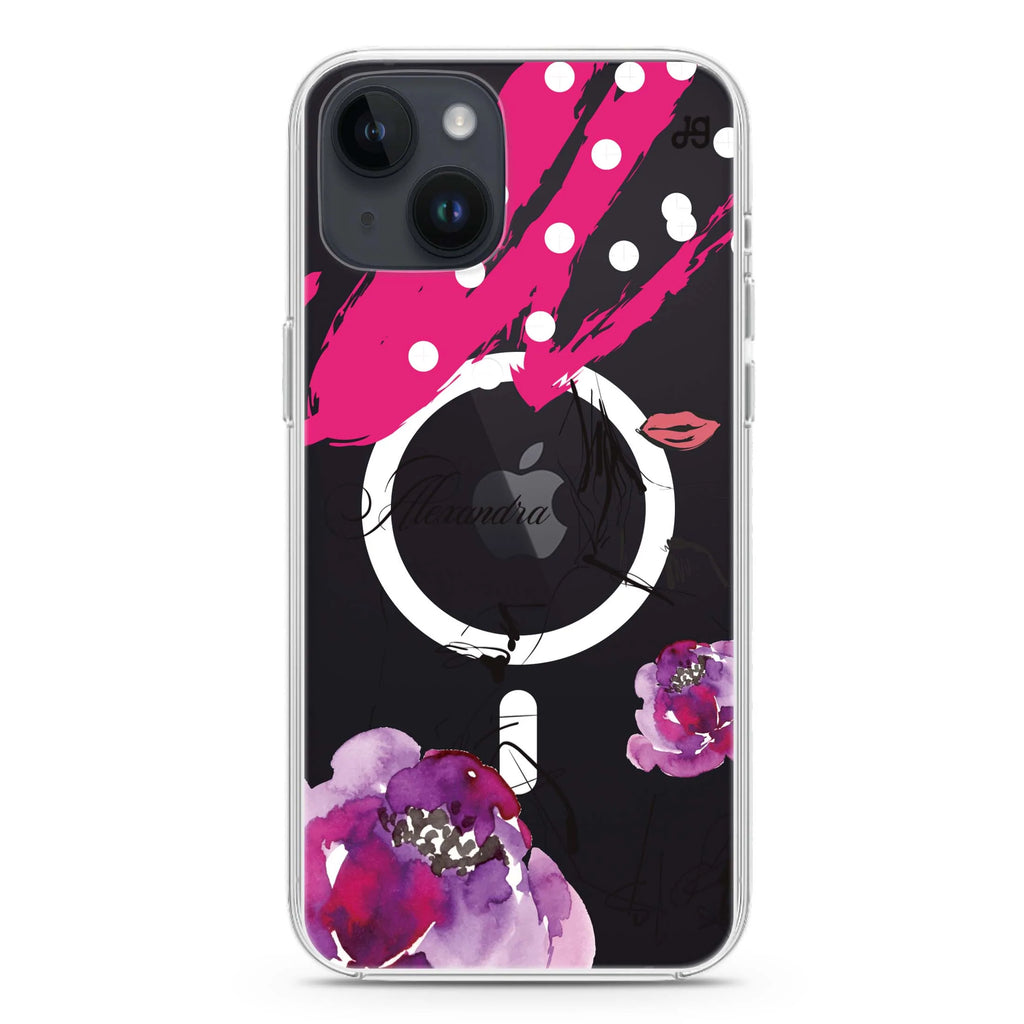 Floral Makeup iPhone 14 Plus Magsafe 兼容水晶透明保護殼