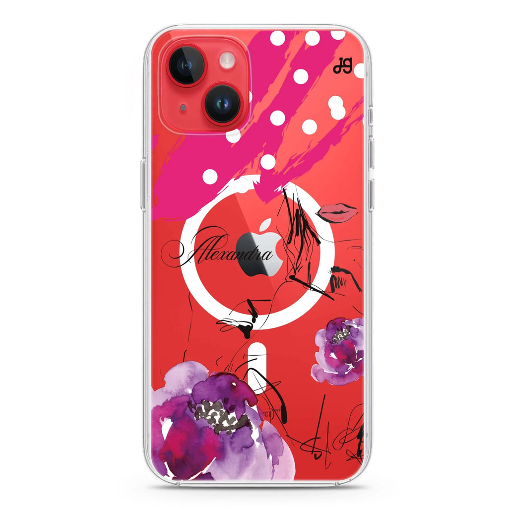 Floral Makeup iPhone 14 Magsafe 兼容水晶透明保護殼
