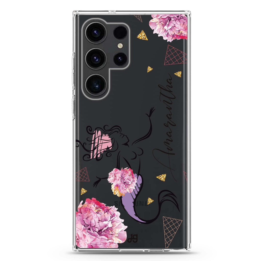 Mermaid With Flower Samsung Galaxy Ultra 可加名字透明保護殼，適用 S26/S25/S24/S23 Ultra，圖1