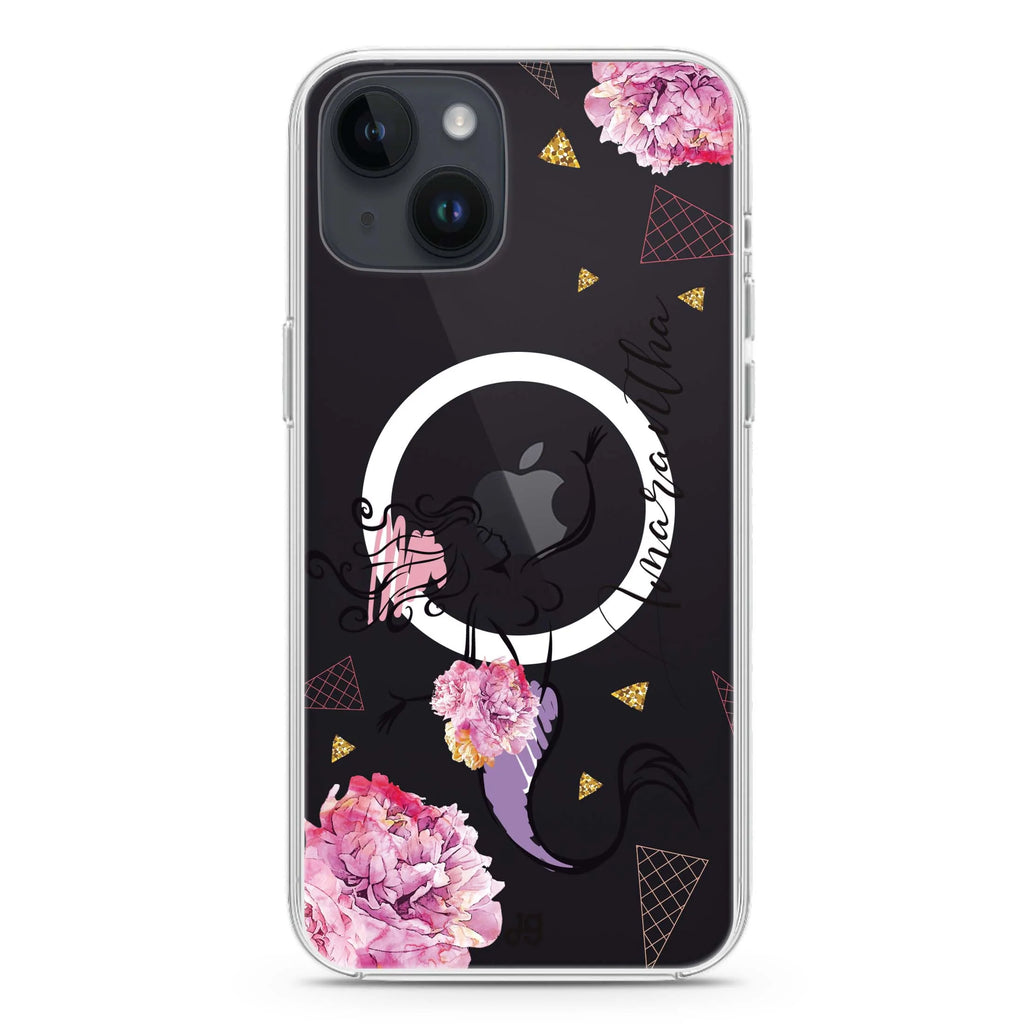 Mermaid With Flower iPhone 14 Plus Magsafe 兼容水晶透明保護殼