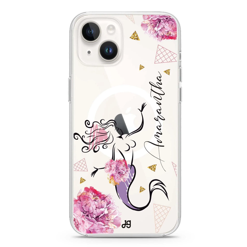 Mermaid With Flower iPhone 14 Magsafe 兼容水晶透明保護殼