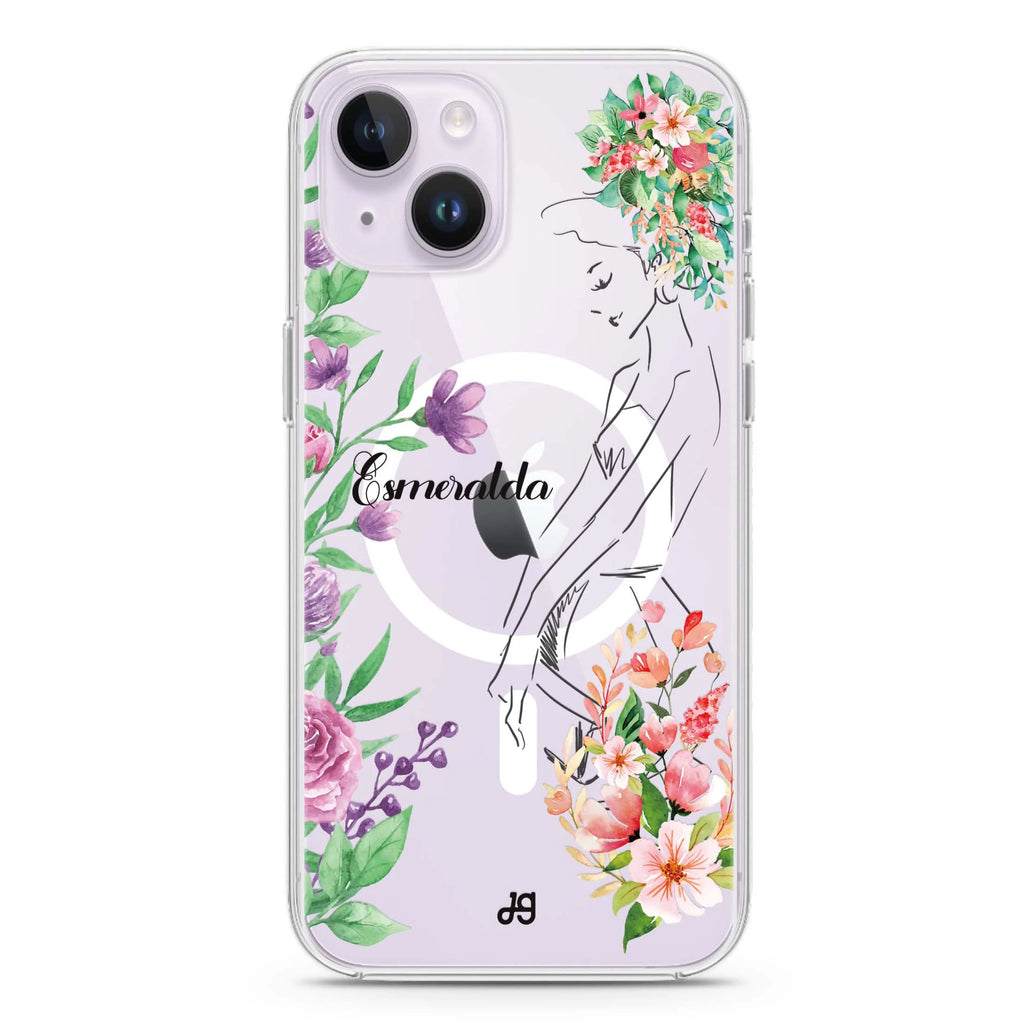 Floral Bride I iPhone 14 Plus Magsafe 兼容水晶透明保護殼