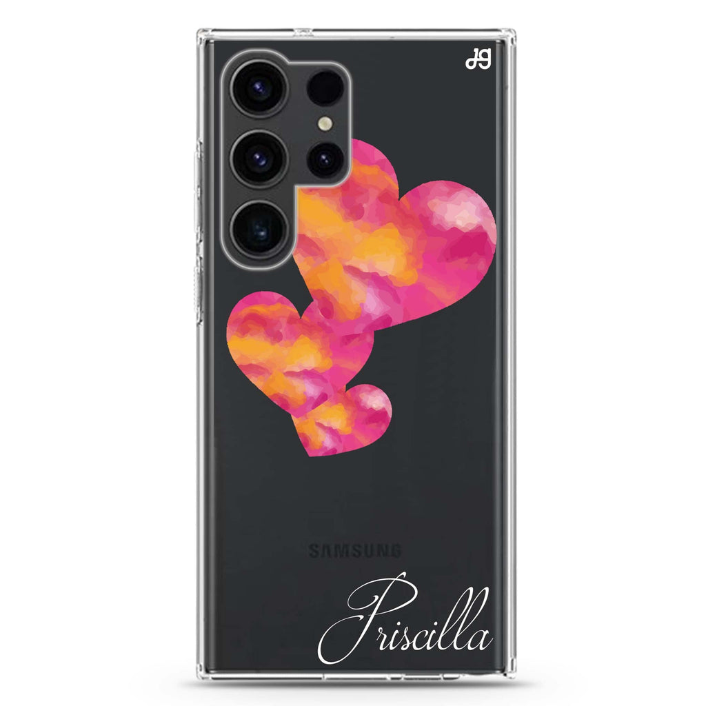 Red Hearts Samsung Galaxy Ultra 可加名字透明保護殼，適用 S26/S25/S24/S23 Ultra，圖1