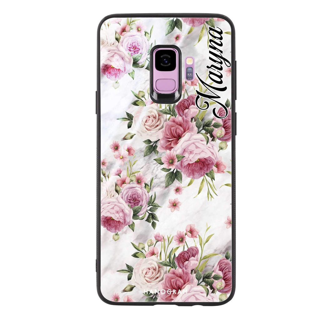 Marble and Pink Floral Samsung S9 超薄強化玻璃殻