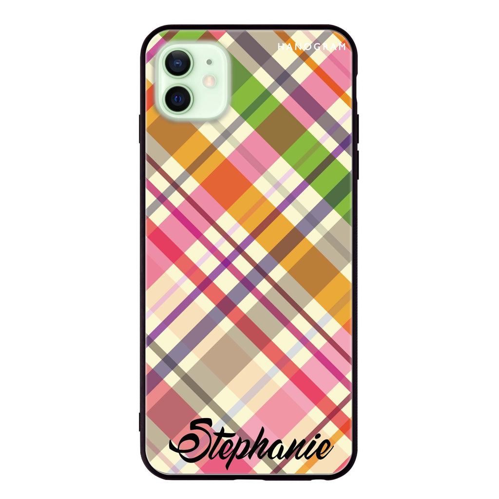 Colourful Checker Custom Name iPhone 12 mini 超薄強化玻璃殻