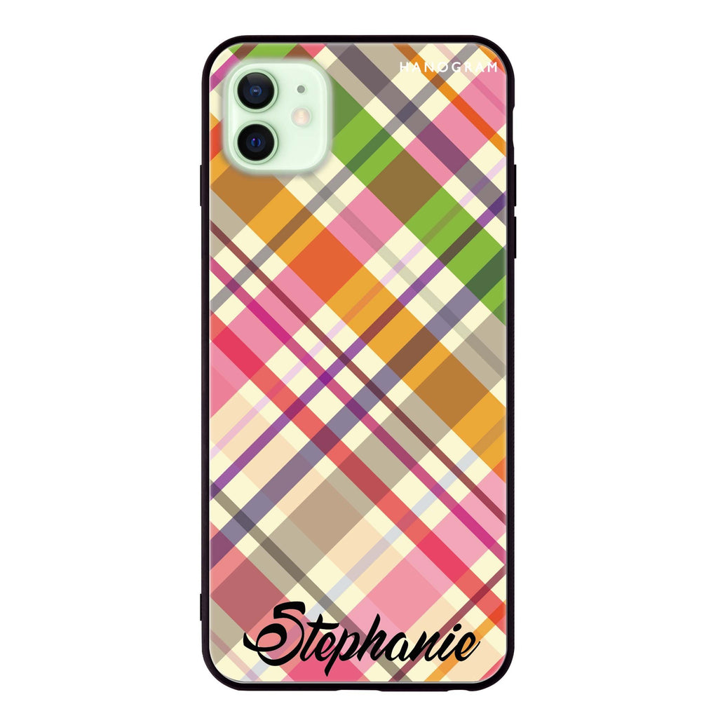 Colourful Checker Custom Name iPhone 12 超薄強化玻璃殻