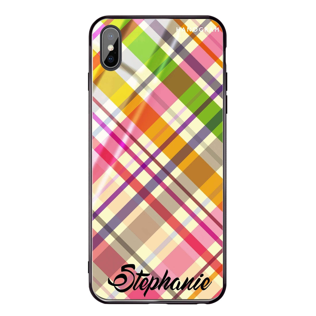 Colourful Checker Custom Name iPhone XS 超薄強化玻璃殻