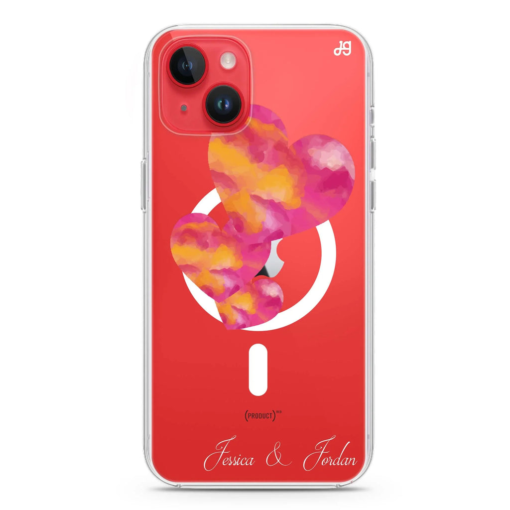 Red Hearts iPhone 14 Magsafe 兼容水晶透明保護殼