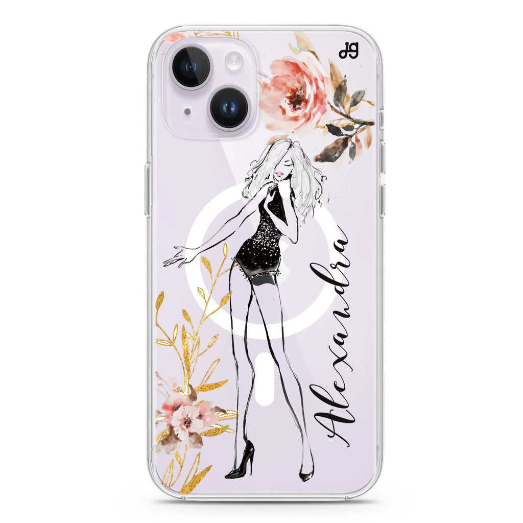 Flower Fashion V Cat iPhone 14 Magsafe 兼容水晶透明保護殼