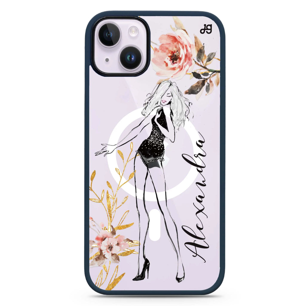 Flower Fashion V Cat iPhone 14 Plus Magsafe 兼容防衝擊保護殼