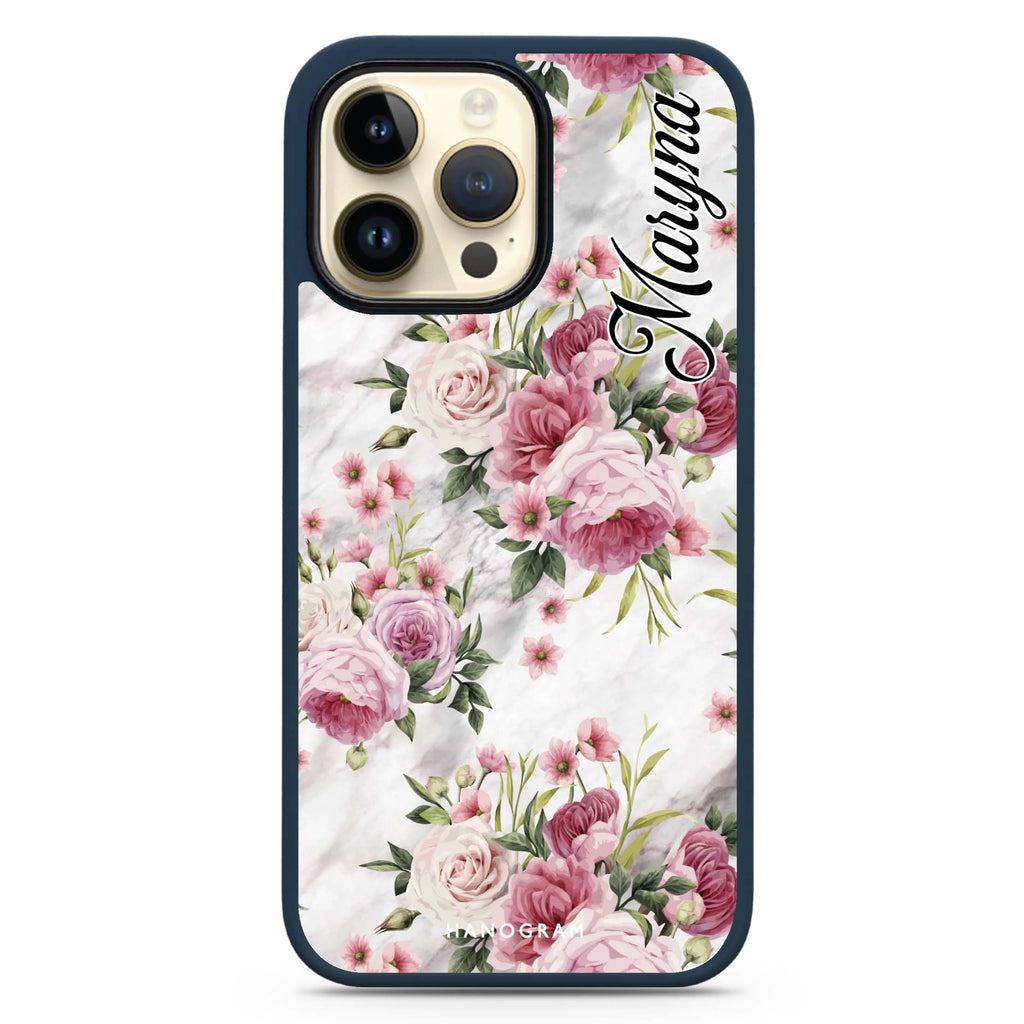 Marble and Pink Floral Magsafe 兼容防衝擊保護殼