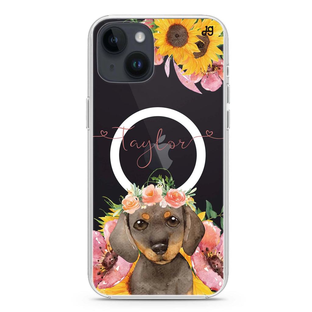 Sunflower Puppy iPhone 14 Plus Magsafe 兼容水晶透明保護殼