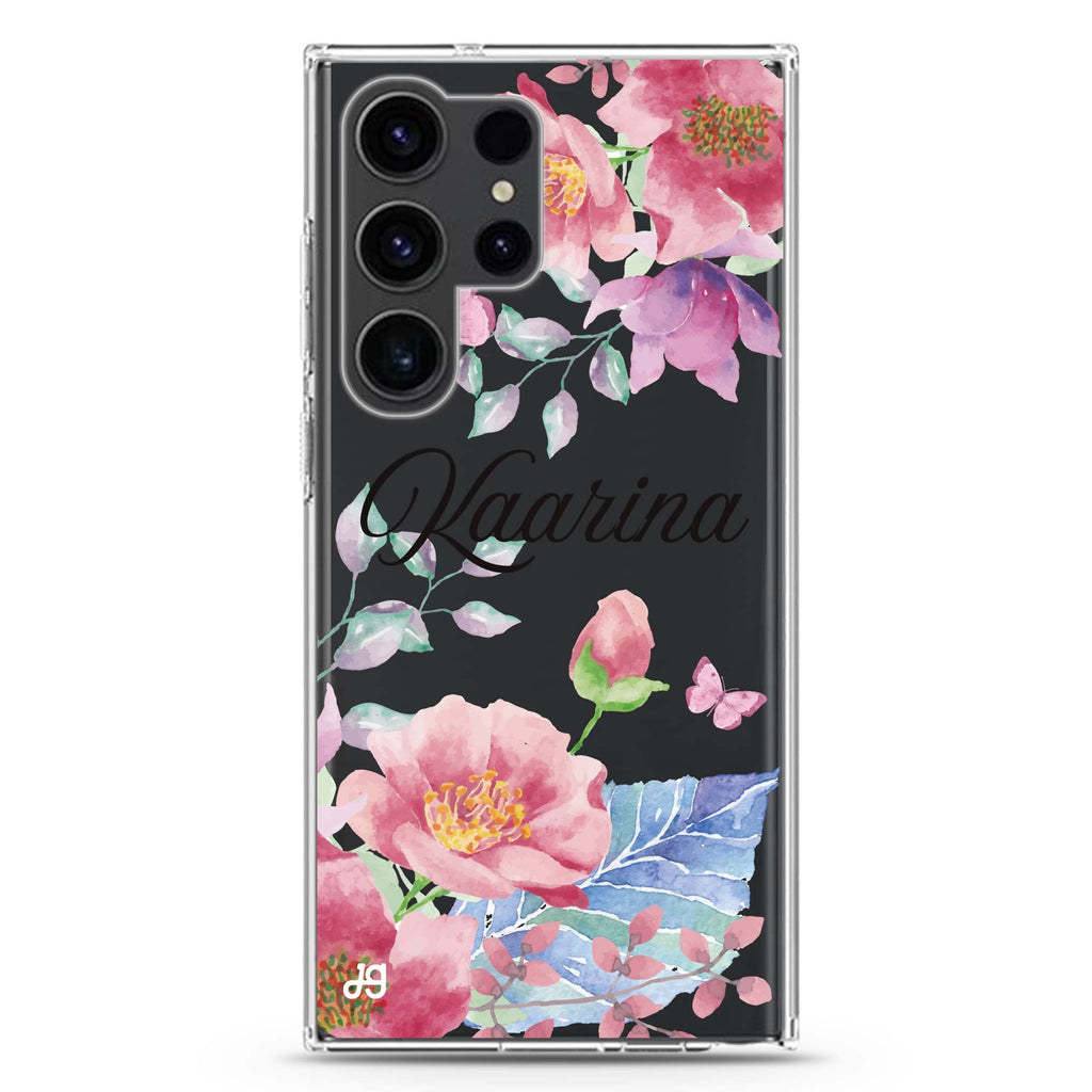 Butterfly Garden Samsung Galaxy Ultra 可加名字透明保護殼，適用 S26/S25/S24/S23 Ultra，圖1