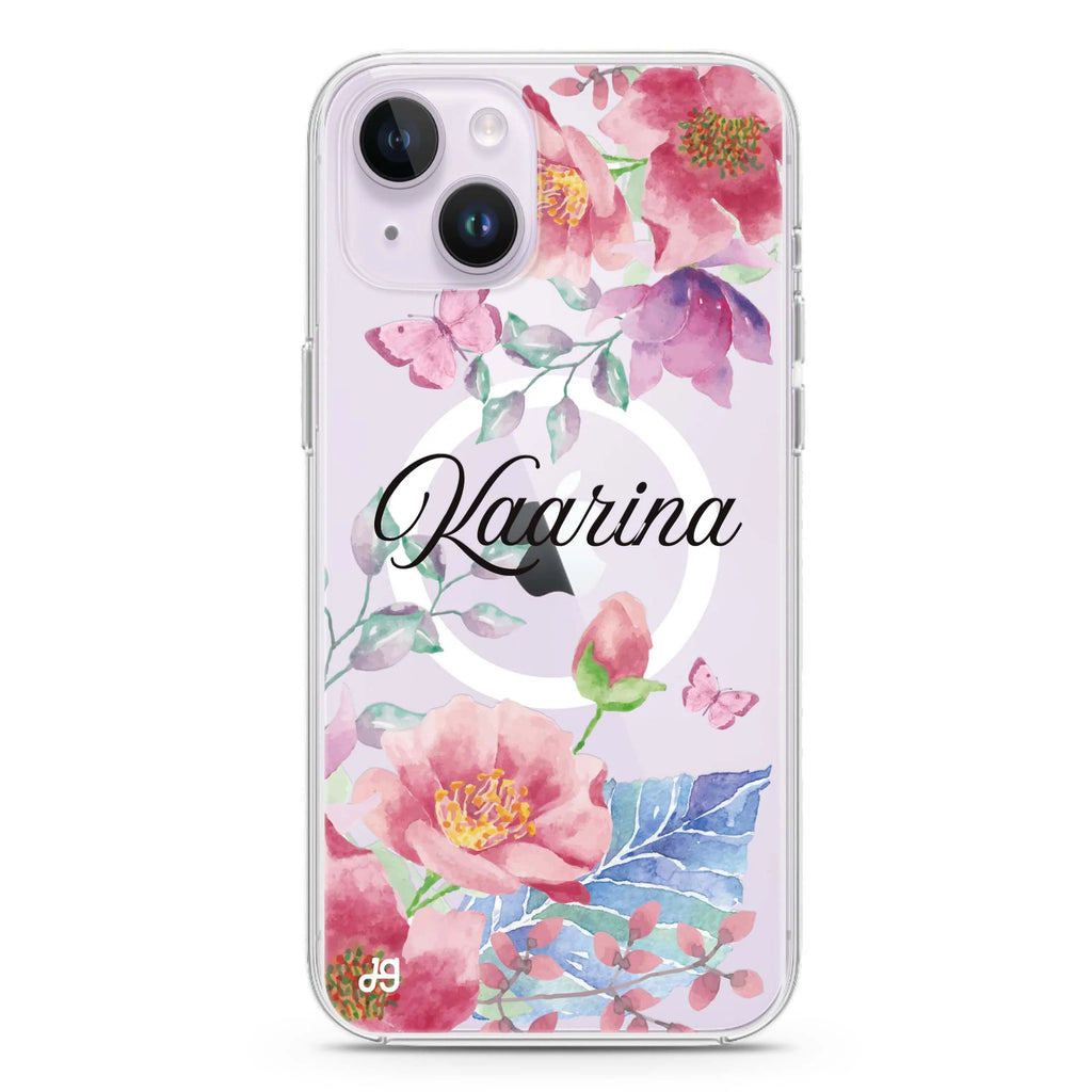 Butterfly Garden iPhone 14 Plus Magsafe 兼容水晶透明保護殼