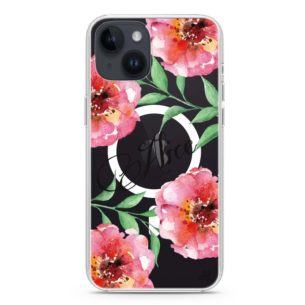 Watercolor Peonies iPhone 14 Plus Magsafe 兼容水晶透明保護殼