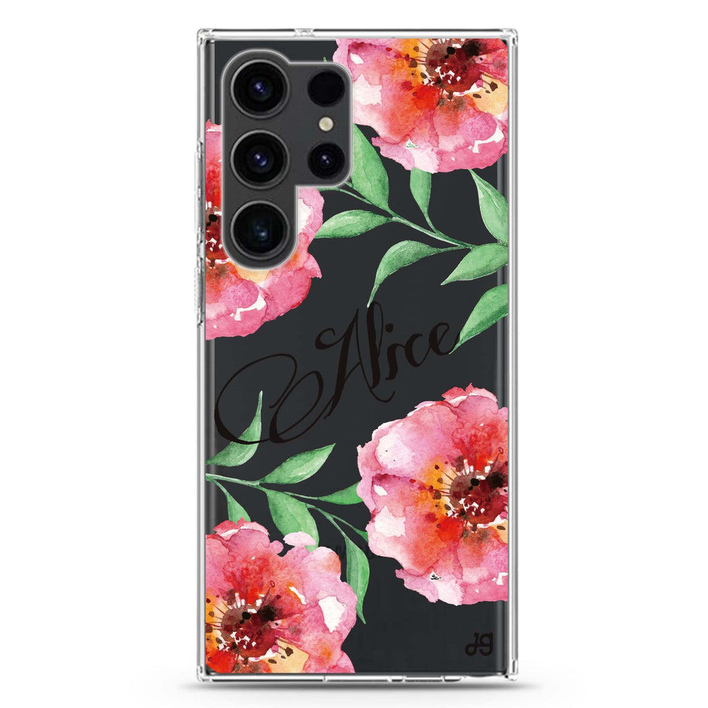 Watercolor Peonies Samsung Galaxy Ultra 可加名字透明保護殼，適用 S26/S25/S24/S23 Ultra，圖1