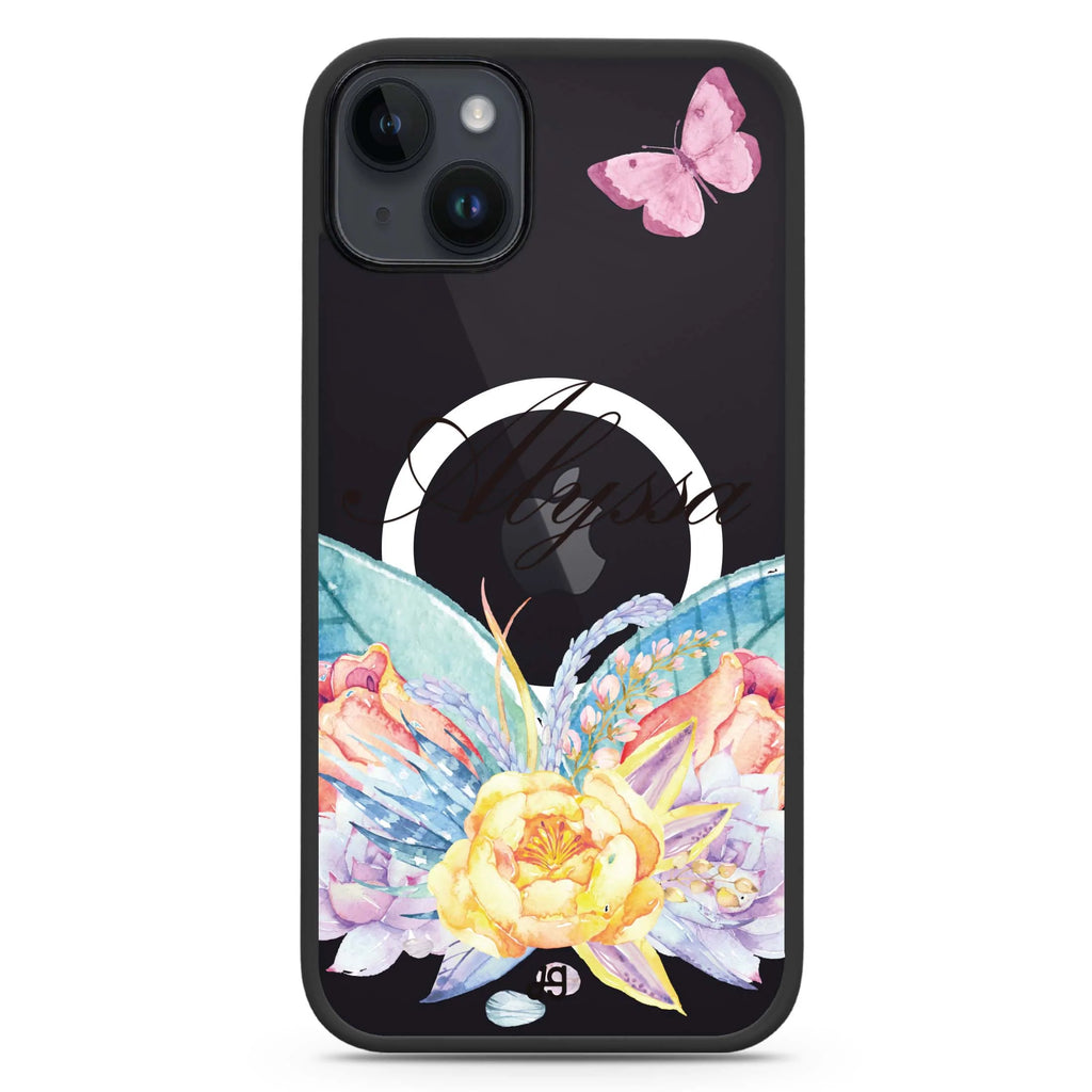 Butterfly and Abloom Rose iPhone 14 Plus Magsafe 兼容防衝擊保護殼