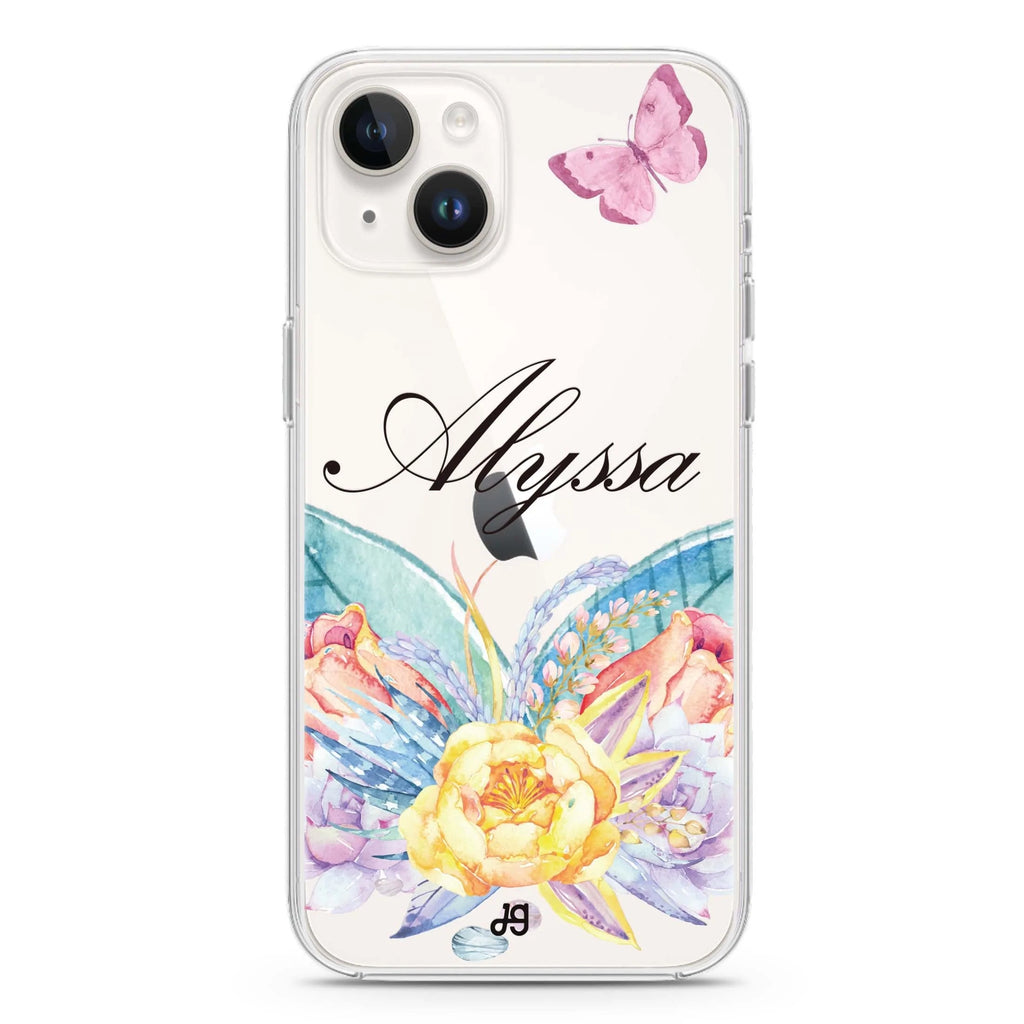 Butterfly and Abloom Rose iPhone 14 plus 水晶透明保護殼