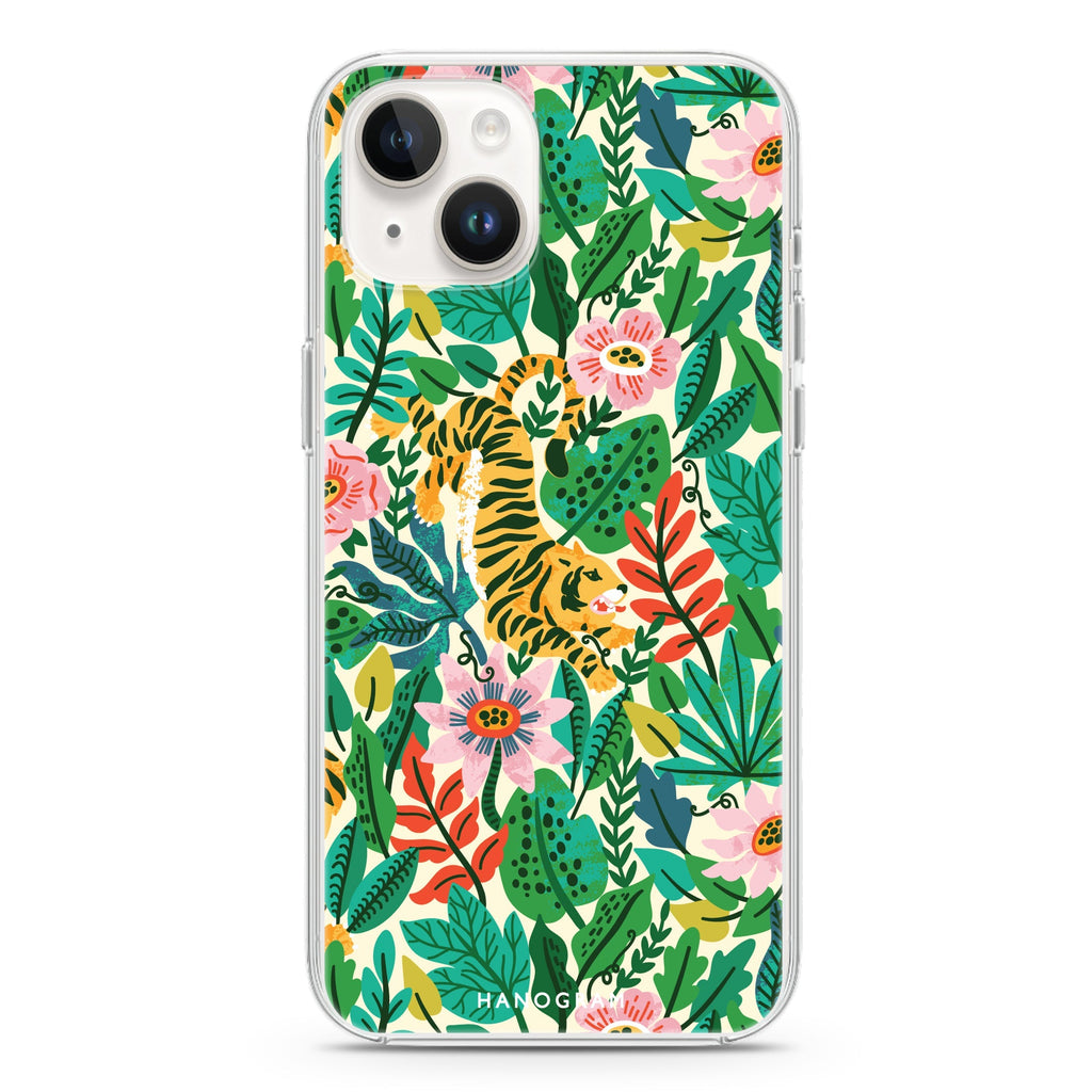 Tiger & Floral iPhone 14 Magsafe 兼容水晶透明保護殼