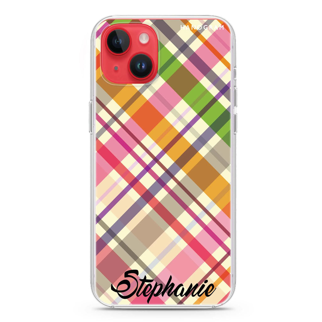 Colourful Checker Custom Name iPhone 14 Plus Magsafe 兼容水晶透明保護殼