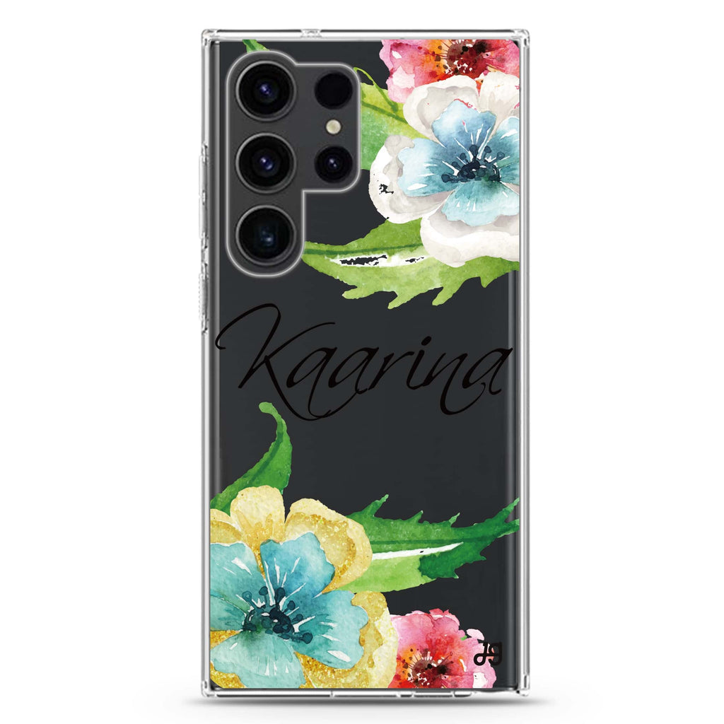 Golden and White Anemones Samsung Galaxy Ultra 可加名字透明保護殼，適用 S26/S25/S24/S23 Ultra，圖1