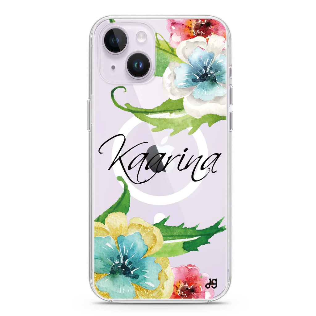 Golden and White Anemones iPhone 14 Magsafe 兼容水晶透明保護殼