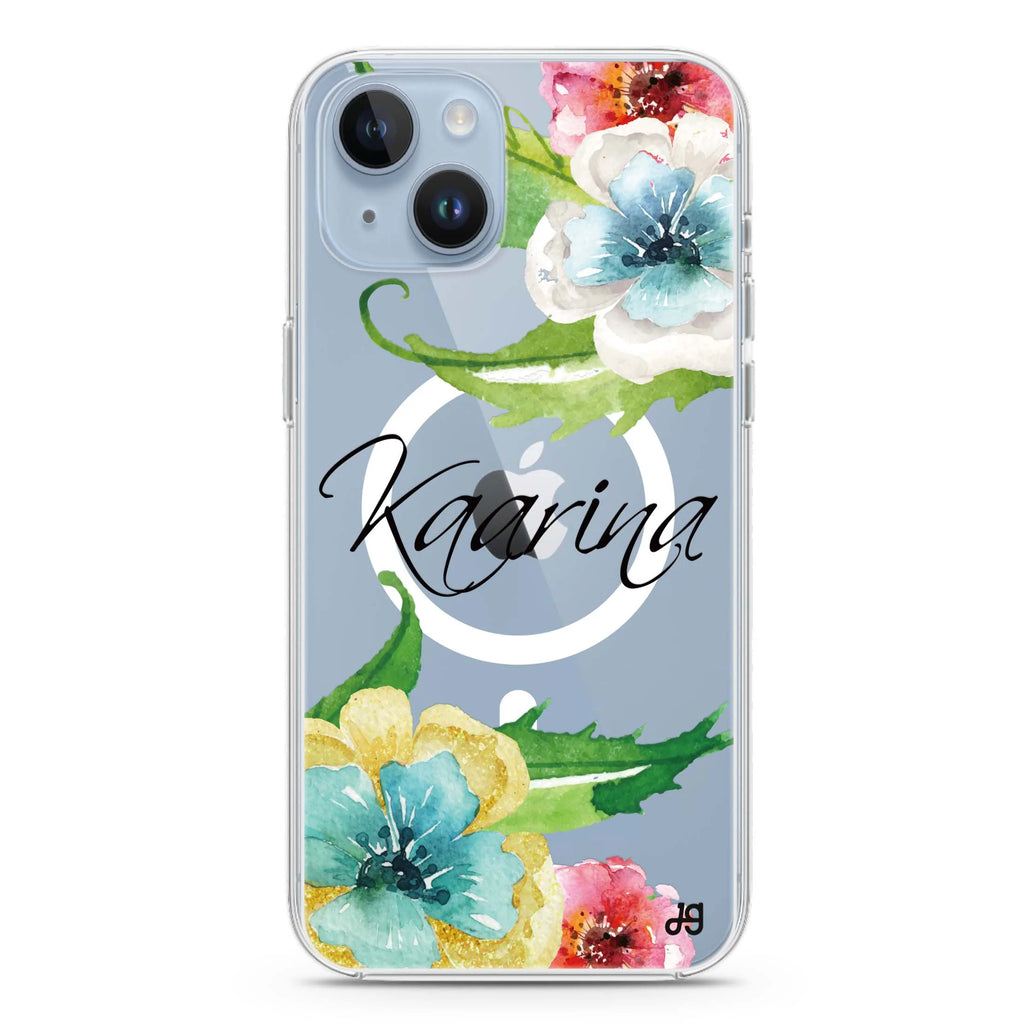 Golden and White Anemones iPhone 14 Plus Magsafe 兼容水晶透明保護殼