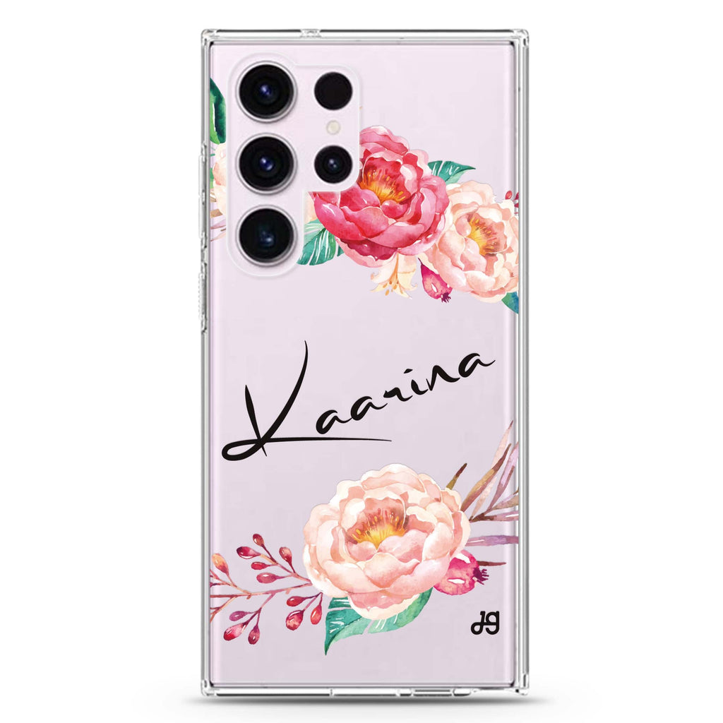 Blossming Rose Samsung Galaxy Ultra 可加名字透明保護殼，適用 S26/S25/S24/S23 Ultra，圖1