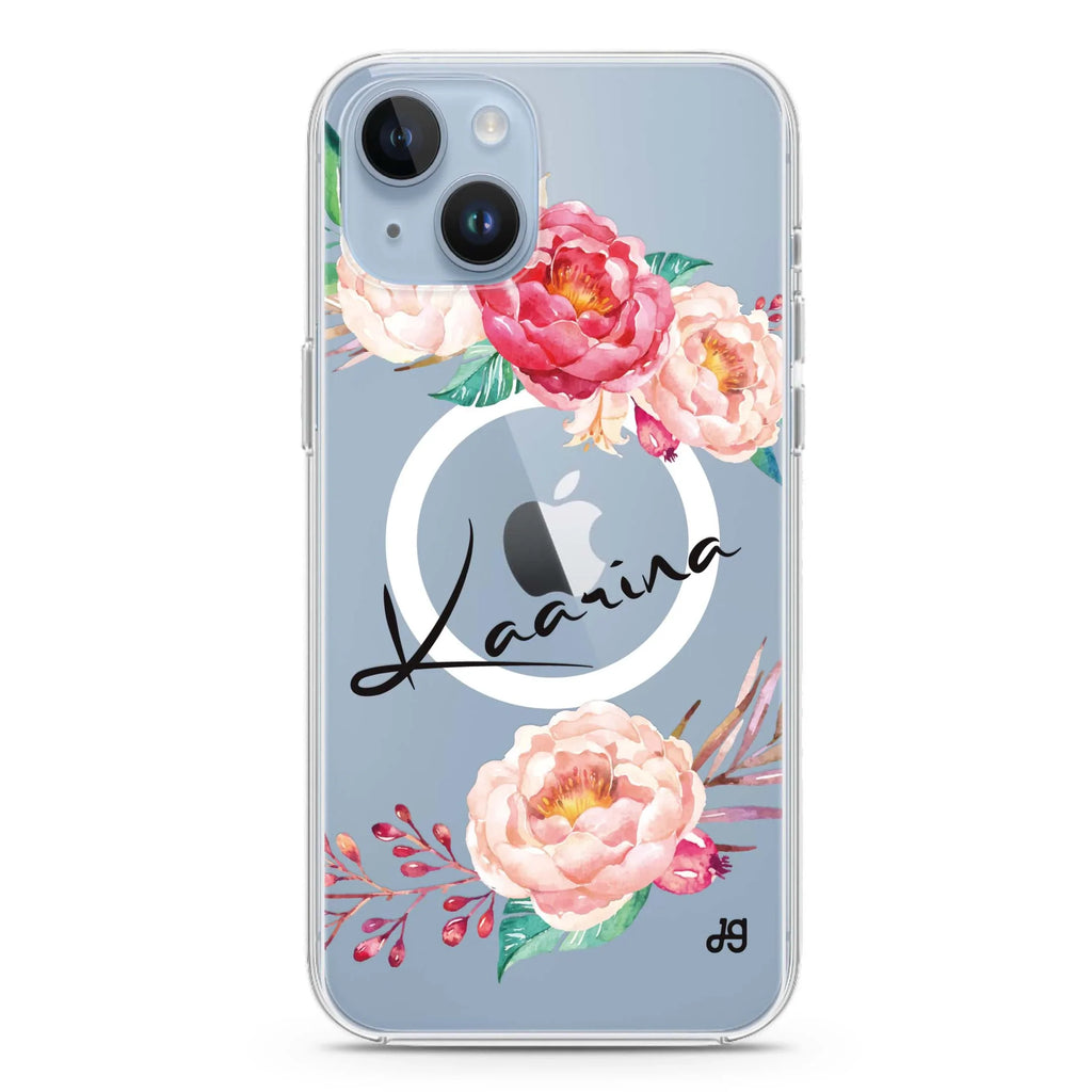 Blossming Rose iPhone 14 Magsafe 兼容水晶透明保護殼