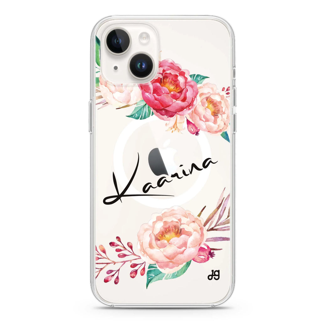 Blossming Rose iPhone 14 Plus Magsafe 兼容水晶透明保護殼