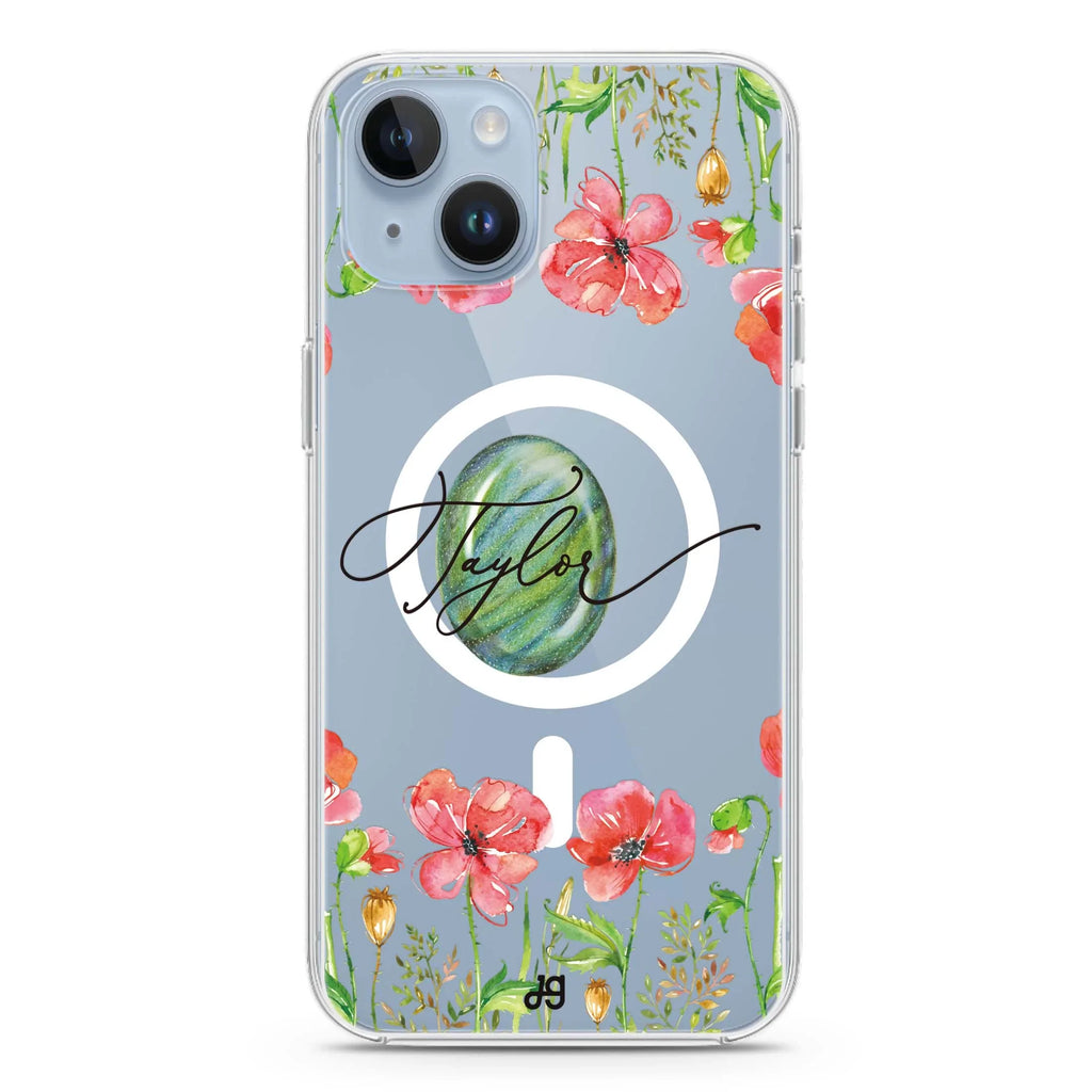 The Greengem Flowers iPhone 14 Magsafe 兼容水晶透明保護殼