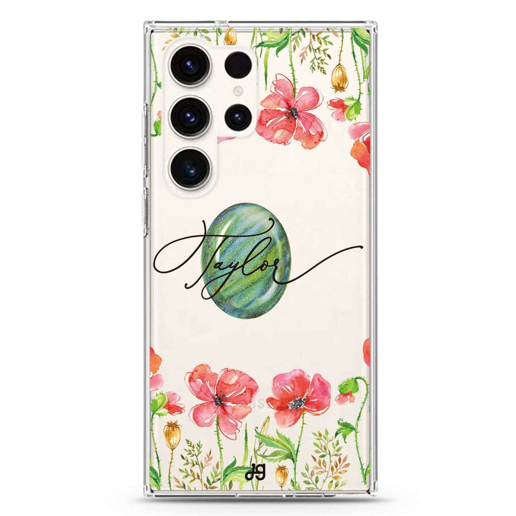 The Greengem Flowers Samsung Galaxy Ultra 可加名字透明保護殼，適用 S26/S25/S24/S23 Ultra，圖1