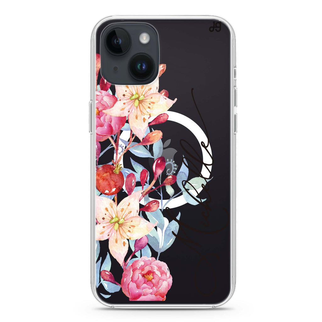 Pink Watercolor Floral Bouquet iPhone 14 Magsafe 兼容水晶透明保護殼