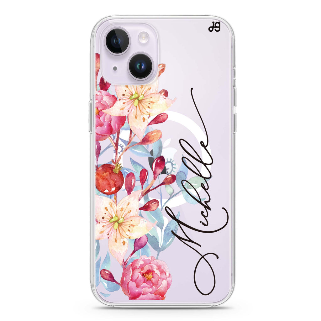 Pink Watercolor Floral Bouquet iPhone 14 Plus Magsafe 兼容水晶透明保護殼