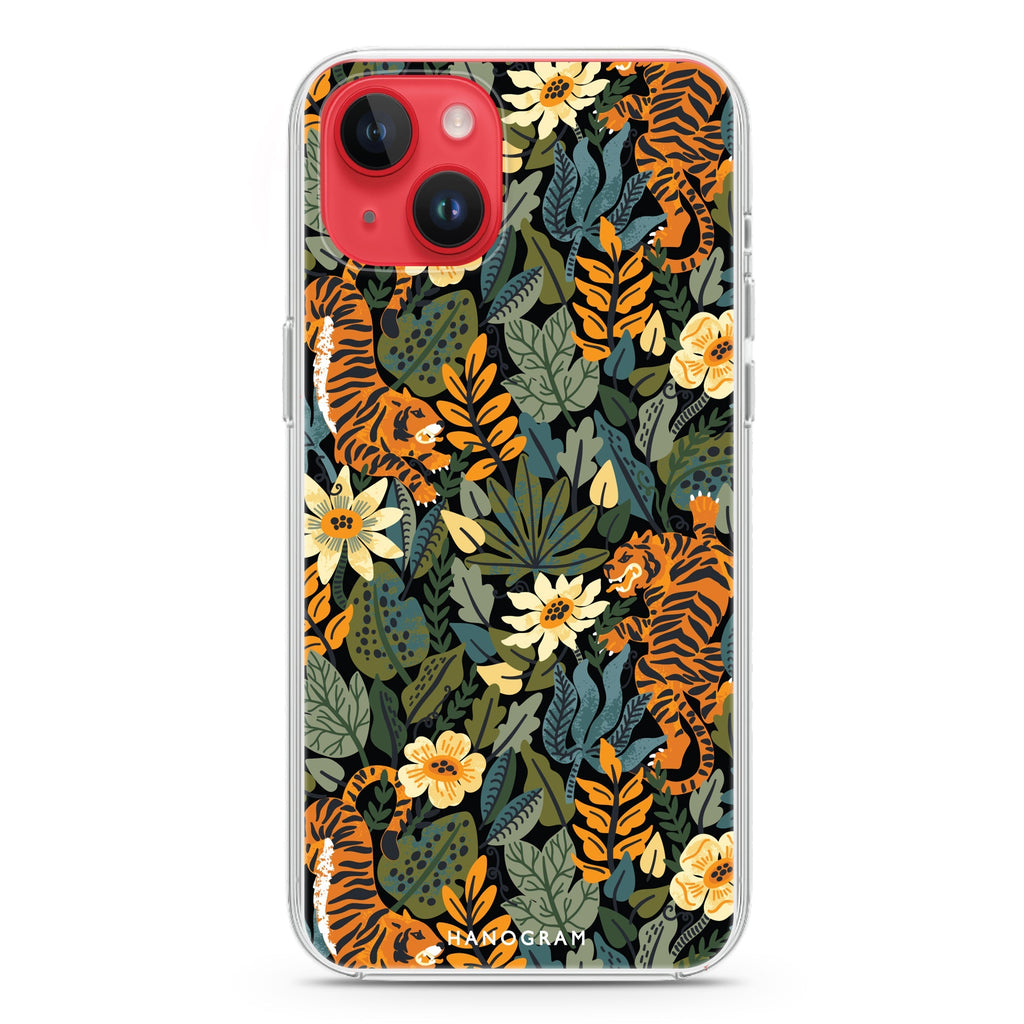 Tiger & Floral iPhone 14 Magsafe 兼容水晶透明保護殼
