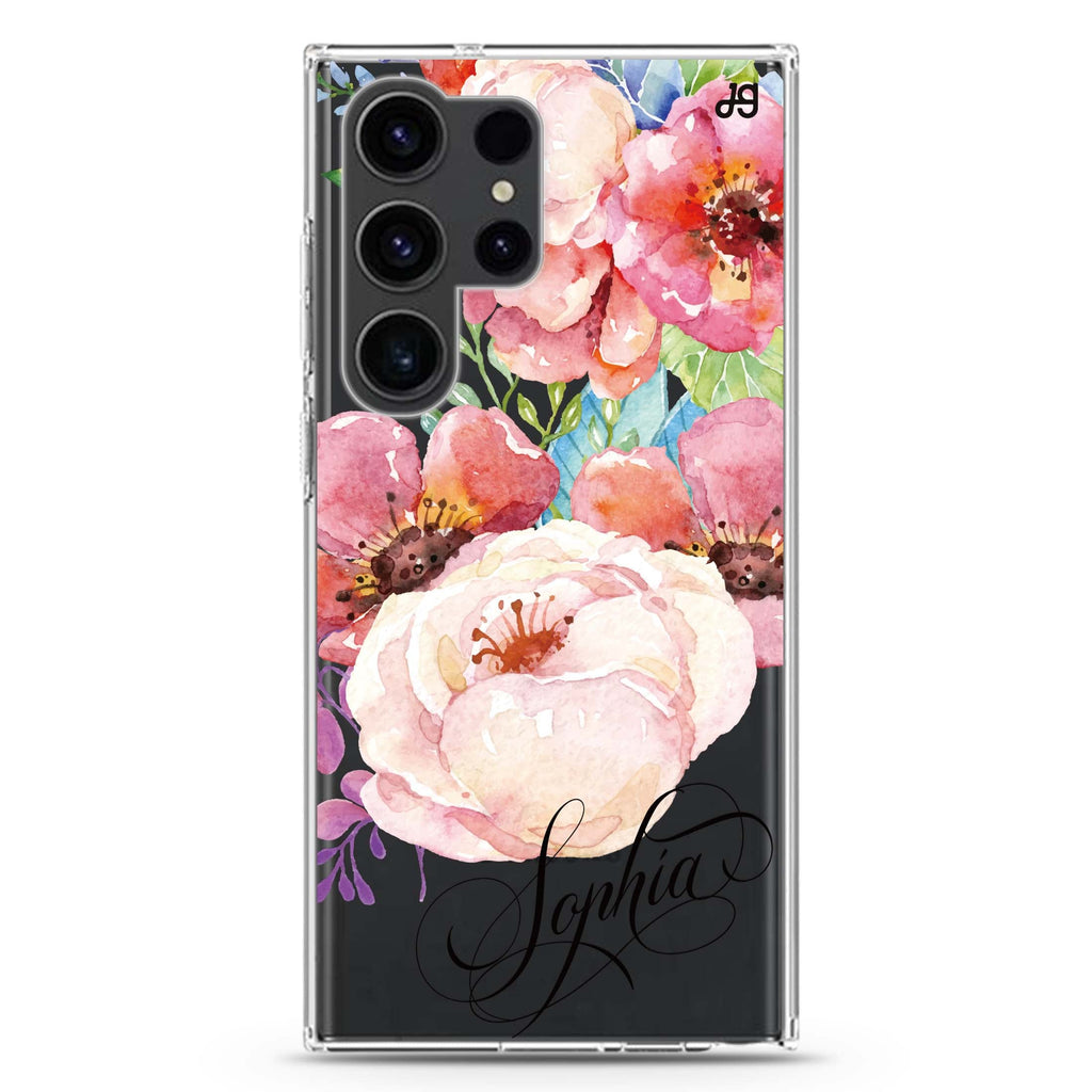 Awakening Watercolor Flowers Samsung Galaxy Ultra 可加名字透明保護殼，適用 S26/S25/S24/S23 Ultra，圖1