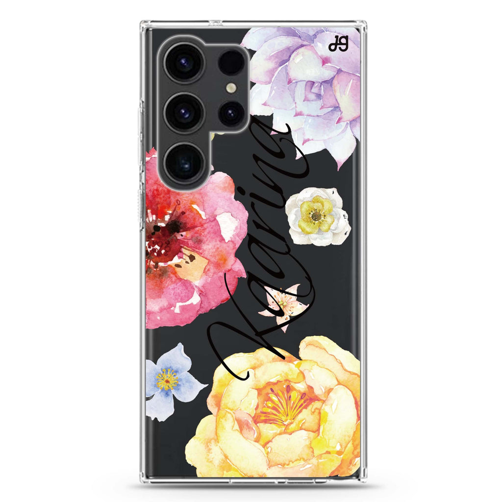 Colorful Watercolor Flowers Samsung Galaxy Ultra 可加名字透明保護殼，適用 S26/S25/S24/S23 Ultra，圖1
