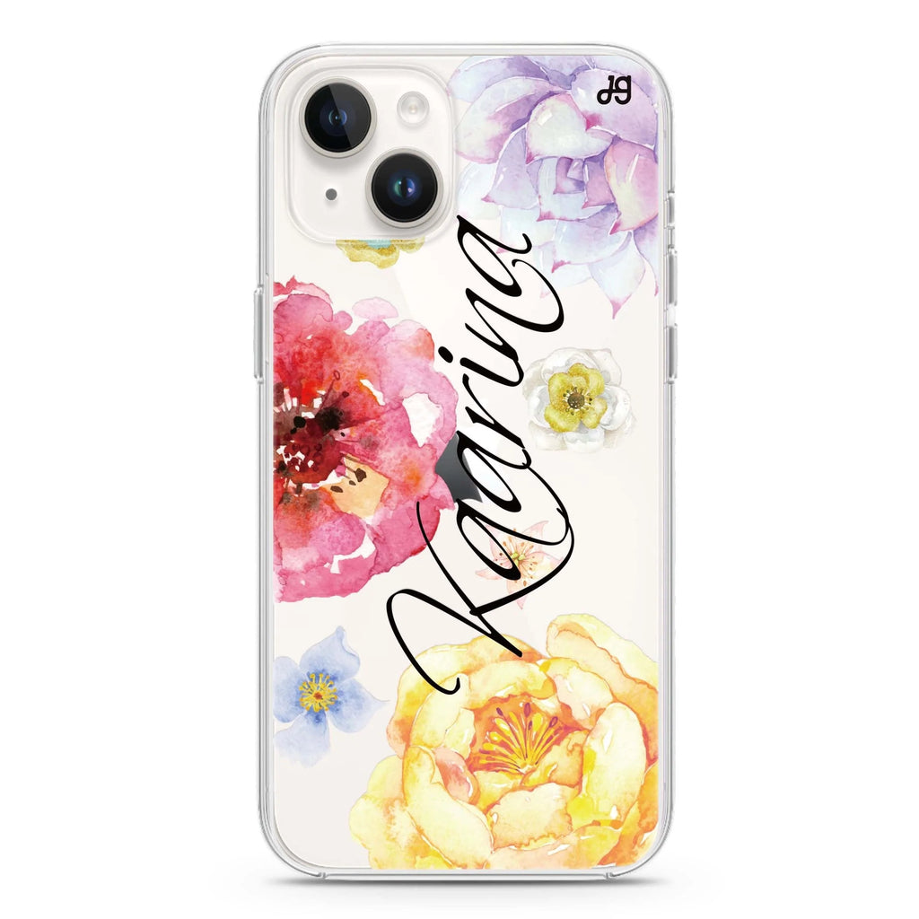 Colorful Watercolor Flowers iPhone 14 plus 水晶透明保護殼