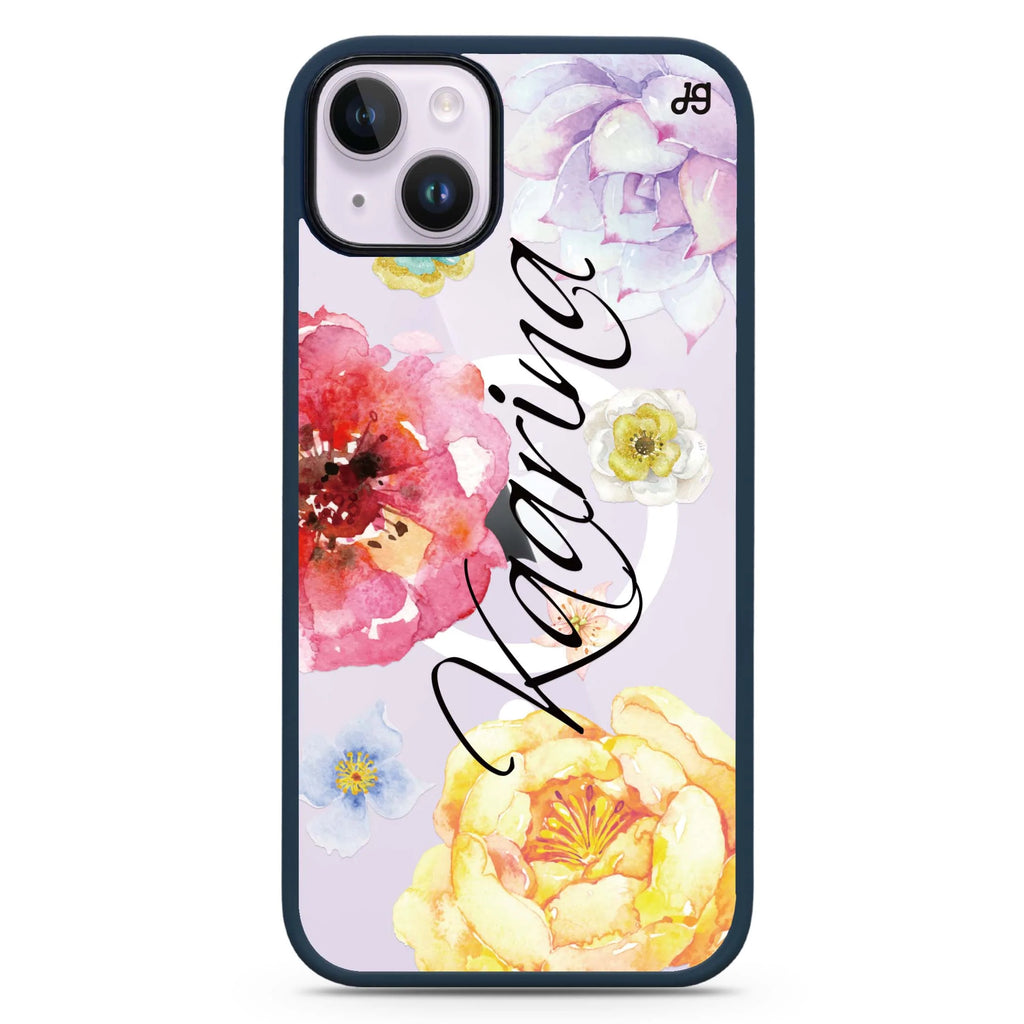 Colorful Watercolor Flowers iPhone 14 Plus Magsafe 兼容防衝擊保護殼